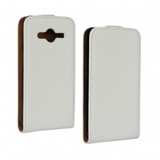 Samsung Galaxy Core 2 - Genuine Leather Up Down Flip Protective Phone Cover Case - White